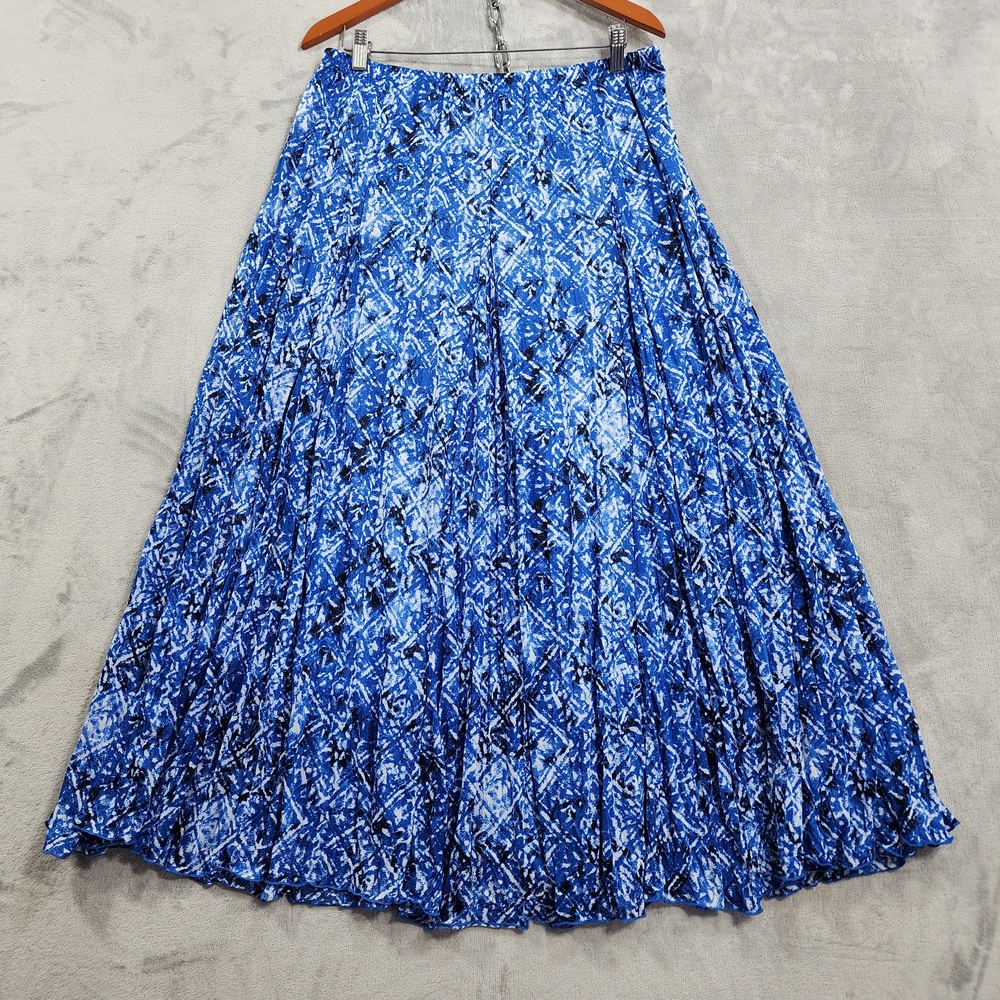 Roz & Ali Skirt Womens L Blue Geometric Maxi Pull On Jersey Lined Casual Stretch